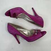 Dolce & Gabbbana Fuchsia Suede Leather Peep Toe Mary Jane Heels Pumps Size 39.5