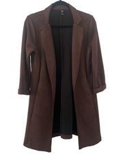 Brown Faux Suede Blazer With Pockets Small Long Sleeve Casual Boho Style