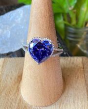 Tanzanite & CZ Sterling Silver Heart Ring