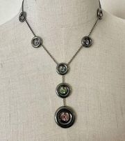 Michael Kors grey rhinestone circle Y necklace