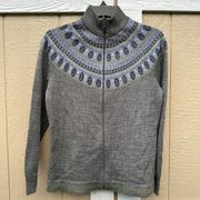 Woolrich Gray Fair Isle Full Zip Merino Wool Cardigan Sweater Women's Size XS