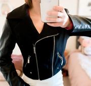 Noir Faux Leather Moto Jacket Black M