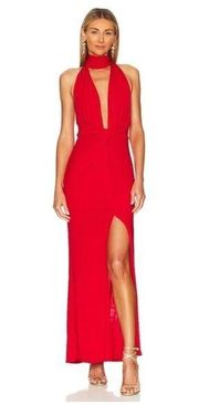 Alice + Olivia Resse Gown in Perfect Ruby Red Size 0 Halter Open Back Sleeveless
