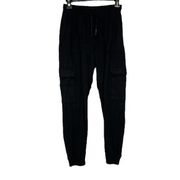 Zara Black Suede Mid Rise Drawstring Jogger Sweatpants Size S