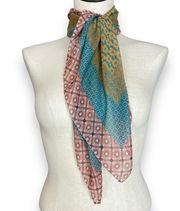 GAP Scarf Border‎ Print Abstract Floral Square Pink Blue Professional Office