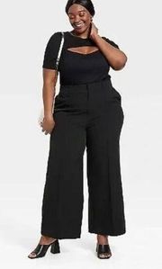 NWT Womens Ava & Viv Wide Leg No Gap Waistband Black Dress Pants - Sz 26