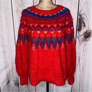 Time & Tru  red festive fuzzy sweater - large 12-14 - EUC