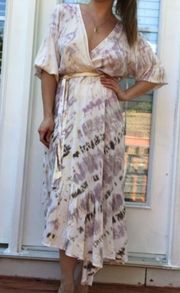 Young Fabulous & Broke Jillian Mauve Harvest Tie Dye  Wrap Maxi Dress Medium