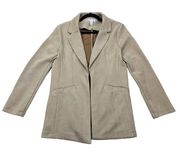 Revamped Womens Medium Tan Faux Suede Open Front Blazer Jacket Shacket Pockets