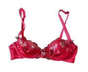Red Lace Bralette Size XXS Floral Embroidered Open Cup Women's