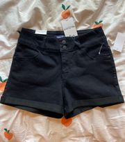 high waisted black stretchy shorts