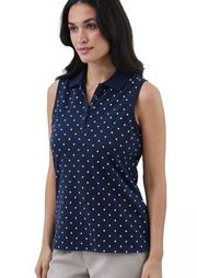 CHAPS Womens Sleeveless Polo Shirt Size XXL Navy & White Polkadots New