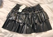 Black Ruffle Leather Skirt