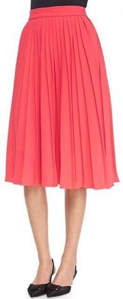 Pleated Coral MIDI Skirt