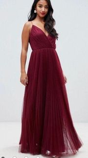 Oxblood  Pleated Tulle Gown