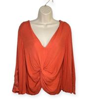 Coco + Jaimeson Coral Boho Long Sleeve V-Neck Top Women’s Size M