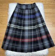 Ann Taylor Vintage Skirt Women 6 Multicolor Plaid Wool Pleated Midi Wrap