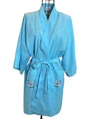 Vintage Hand Embroidered for Jodie Arden Kimono Style Short Robe Blue Size S/M