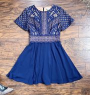 Twosisters The Label • Peyton Dress navy blue lace fit & flare mini illusion