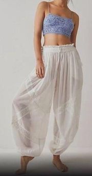 Free People Intimately Cotton Sheer Pants w/Lace Trim, White Size S New w/Tag