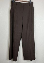 Lafayette 148 Womens Wide Leg Dress Pants Size 4 Brown Pleated Virgin Wool