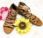 Brash Size 7 Lace Up Brown Sandals Heel Zipper Tie