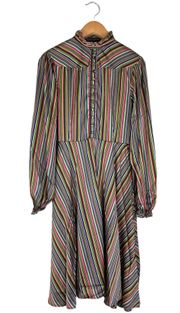 Rainbow Multicolored Striped Satin Dress L Large (10-12)