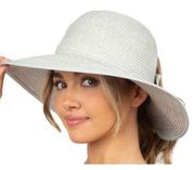 David & Young Packable Ponyflo Sun hat with Bow Natural Grey OSFM