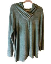 Soft Surroundings sage green velour asymmetric zipper hoodie size XL petite