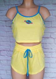 Yellow, Planet, Graphic, Cropped Cami, Pajama Set, 