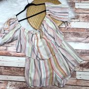 BP rainbow striped off shoulder romper