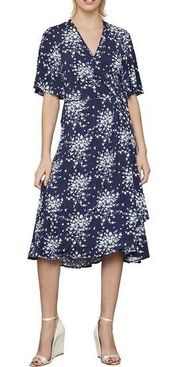 BCBGMAXAZRIA BCBG V-neck Blue Floral Print Midi Dress