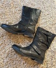 Eileen fisher black leather moto mid calf boots size 6.5