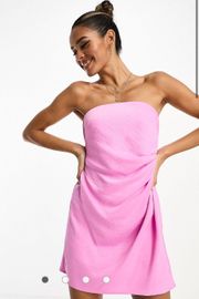 DESIGN satin bandeau mini dress with gathered waist detail in pink