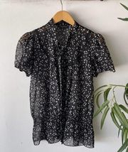 Twenty One Blouse Womens Medium Black Star Print Sheer Button Down Blouse Top