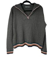 Title Nine Gray Stripe Woolicious Waffle 1/4 Zip Sweater F22