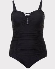 Torrid Slim Fix Wireless Lattice Front One Piece Swimsuit-sz 3