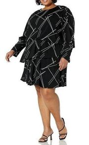 CITY CHIC Tiered Dress Line Print Black and White Size 20