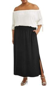 New Terra Sky Black Relaxed Maxi Skirt With Pockets Womens OX 14W Soft Sexy Slit