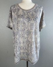 We The Free  People Snakeskin Print Me Perfect Tourist Tee T-Shirt Top L Large