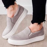 Gray Micro Suede Slip On Sneakers