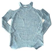Willow & Clay Light Marled Blue Open Knit Cold Shoulder Sweater size Large