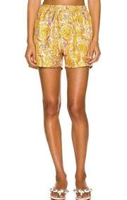 Versace Pink & Gold Barocco Print Silk Pajama Shorts