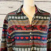 CABIN CREEK Button Down Shirt Scottie Dog/Hearts-Large