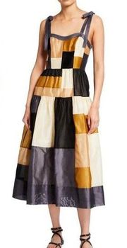 Ulla Johnson Minerva Patchwork Midi Dress Blue Gold Size 8