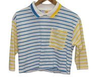 Hang Ten Vintage Blue and Yellow Striped Top Size S