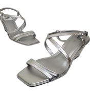 Caslon Sandals Womens Silver Leather Paola Open Square Toe Wedges