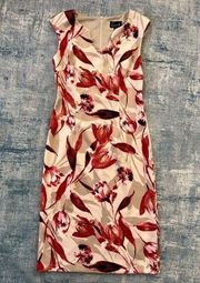 Connected Apparel Off White Taupe Red Floral Sleeveless Dress Size 4