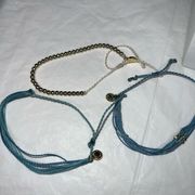 Pura Vida Set of Three Blue and Gold Bead Stackable Bracelets