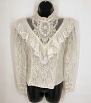 Vintage Gunnies Gunne Sax Jessica McClintock Cream Lace Ruffle Top Juniors Sz 7